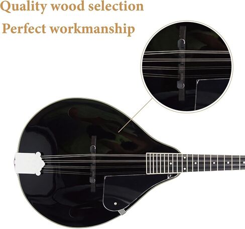 نموذج آلة المندولين للمبتدئين والأطفال والكبار. مجموعة مندولين صوتي مكونة من 8 أوتار من شجرة التنوب والسابيلي؛ مجموعة المبتدئين: موالف، أوتار، أشرطة، اختيار، قطعة قماش للمسح، أسود لامع in Kuwait