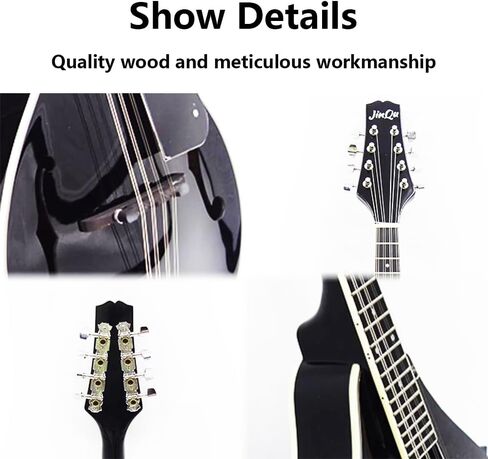 نموذج آلة المندولين للمبتدئين والأطفال والكبار. مجموعة مندولين صوتي مكونة من 8 أوتار من شجرة التنوب والسابيلي؛ مجموعة المبتدئين: موالف، أوتار، أشرطة، اختيار، قطعة قماش للمسح، أسود لامع in Kuwait