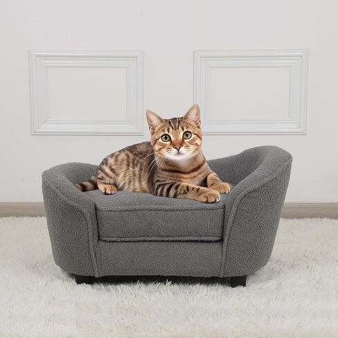 Pet Sofa Bed, Pet Dog Sofa with Adjustable Plastic Legs, Velvet Pet Couch Chair with Removeable & Washable Cushion for Small Dogs & Cats (Gray) in Saudi Arabia