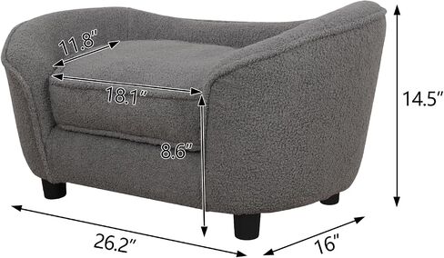 Pet Sofa Bed, Pet Dog Sofa with Adjustable Plastic Legs, Velvet Pet Couch Chair with Removeable & Washable Cushion for Small Dogs & Cats (Gray) in Saudi Arabia