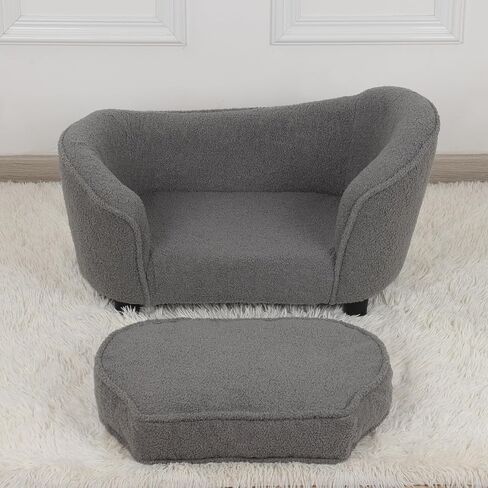 Pet Sofa Bed, Pet Dog Sofa with Adjustable Plastic Legs, Velvet Pet Couch Chair with Removeable & Washable Cushion for Small Dogs & Cats (Gray) in Saudi Arabia