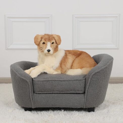 Pet Sofa Bed, Pet Dog Sofa with Adjustable Plastic Legs, Velvet Pet Couch Chair with Removeable & Washable Cushion for Small Dogs & Cats (Gray) in Saudi Arabia