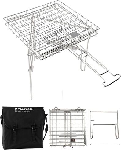 Portable Stainless Steel Grill Basket with Foldable Stand – Ideal for Camping, and Outdoor Cooking. Compact, Durable and Rust-Resistant. Perfect for Grilling Fish and Vegetables over Campfires in Saudi Arabia