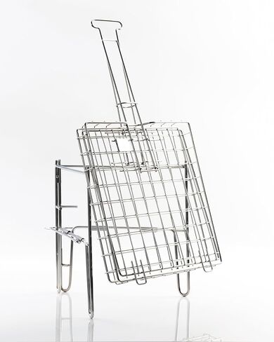 Portable Stainless Steel Grill Basket with Foldable Stand – Ideal for Camping, and Outdoor Cooking. Compact, Durable and Rust-Resistant. Perfect for Grilling Fish and Vegetables over Campfires in Saudi Arabia