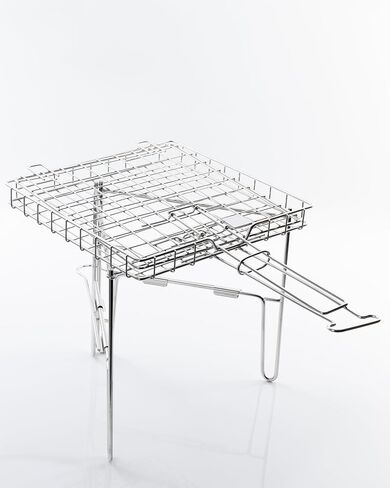 Portable Stainless Steel Grill Basket with Foldable Stand – Ideal for Camping, and Outdoor Cooking. Compact, Durable and Rust-Resistant. Perfect for Grilling Fish and Vegetables over Campfires in Saudi Arabia
