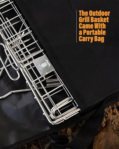 Portable Stainless Steel Grill Basket with Foldable Stand – Ideal for Camping, and Outdoor Cooking. Compact, Durable and Rust-Resistant. Perfect for Grilling Fish and Vegetables over Campfires in Saudi Arabia