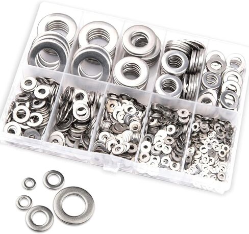 800 PCS Car Flat Washers, Sealing Washers with Plastic Box, O-Shape Rings Assortment Kit, Stainless Steel Washers Kit, Auto Sealing Part Replacements, Universal for Most Cars, Trucks (Silver) in Saudi Arabia