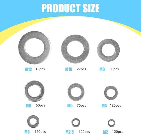 800 PCS Car Flat Washers, Sealing Washers with Plastic Box, O-Shape Rings Assortment Kit, Stainless Steel Washers Kit, Auto Sealing Part Replacements, Universal for Most Cars, Trucks (Silver) in Saudi Arabia