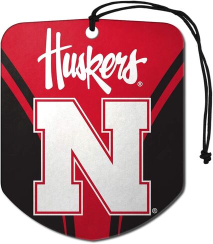 FANMATS 61623 NCAA Nebraska Cornhuskers معطر هواء معلق للسيارة، عبوتين، رائحة ثلج أسود، مزيل للرائحة، تصميم درع مع شعار الفريق in Saudi Arabia
