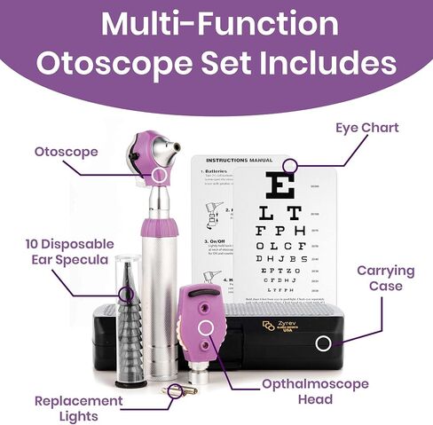 Zyrev Otoscope Oph Multi-Function Set - Otoscope/Opthalmoscope for Ear & Eye Examination - with Portable Carry Case, Sight Chart, Replacement Tips (Black) in Saudi Arabia