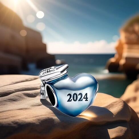 2024 قبعة التخرج دلايات البوم متوافقة مع باندورا أساور الذهب حلية القلب مجوهرات التخرج هدية لحفيدة in Saudi Arabia