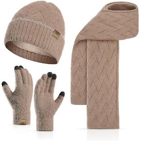 Winter Knit Hat Beanie Scarf for Women with Touch Screen Gloves Set Skull Caps Pompom Hat Neck Scarves for Men in Kuwait