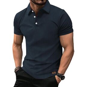V VALANCH Mens Texture Polo Shirts Short Sleeve Lightweight Cool Dry Business Casual Golf Polo Collared Shirt in Kuwait
