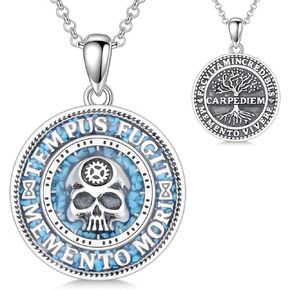 PROESS Memento Mori Necklace 925 Sterling Silver Hourglass Necklace Memento Mori Pendant Skull Pendant Jewelry for Men Women in Kuwait