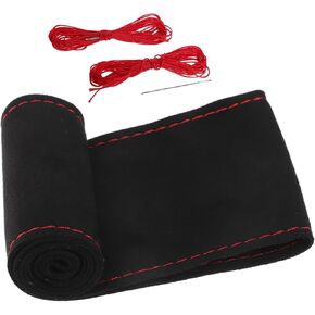 Car Hand Sewn DIY Steering Wheel Cover Breathable Comfortable 38cm Stitch on Wrap Cover Suede Black Stitches Red Auto Replacement Parts in Saudi Arabia
