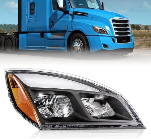 Headlights Compatible with Freightliner Cascadia 2018 2019 2020 2021 2022 2023 2024 LED Black Housing Headlights (Right Passenger Side) in Kuwait
