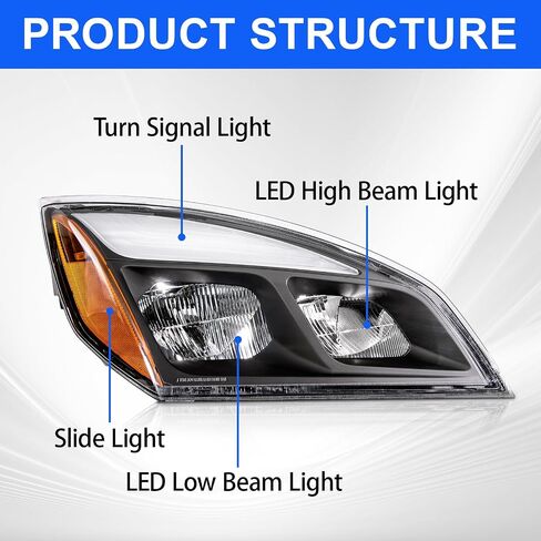 Headlights Compatible with Freightliner Cascadia 2018 2019 2020 2021 2022 2023 2024 LED Black Housing Headlights (Right Passenger Side) in Kuwait