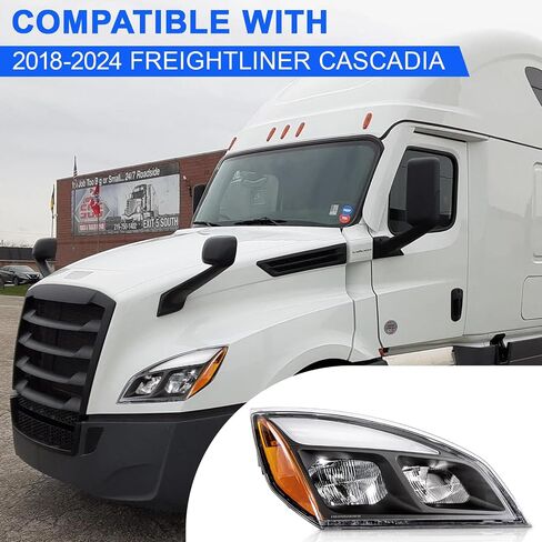 Headlights Compatible with Freightliner Cascadia 2018 2019 2020 2021 2022 2023 2024 LED Black Housing Headlights (Right Passenger Side) in Kuwait