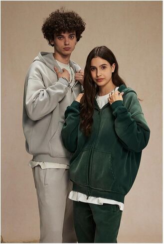 Mens Oversized Acid Wash Hoddies Zip Up Unisex Streetwear Hoddies Trendy Vintage Sweatshirt in Kuwait