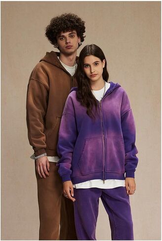 Mens Oversized Acid Wash Hoddies Zip Up Unisex Streetwear Hoddies Trendy Vintage Sweatshirt in Kuwait