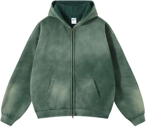 Mens Oversized Acid Wash Hoddies Zip Up Unisex Streetwear Hoddies Trendy Vintage Sweatshirt in Kuwait