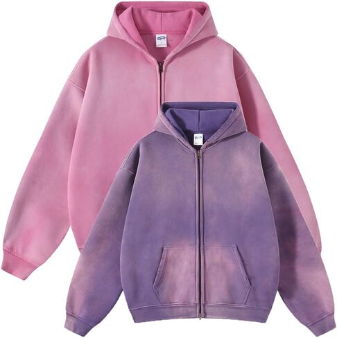 Mens Oversized Acid Wash Hoddies Zip Up Unisex Streetwear Hoddies Trendy Vintage Sweatshirt in Kuwait