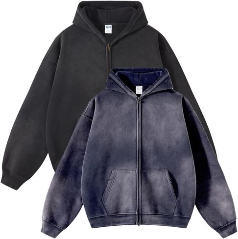Mens Oversized Acid Wash Hoddies Zip Up Unisex Streetwear Hoddies Trendy Vintage Sweatshirt in Kuwait