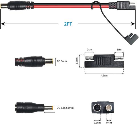 موصل SAE إلى محول الذكور DC8MM 14 كابل تمديد AWG مع محول DC 55mm*25mm ومحول عكسي للقطبية لمحطة الطاقة المحمولة للوحة الشمسية (2 قدم) in Kuwait