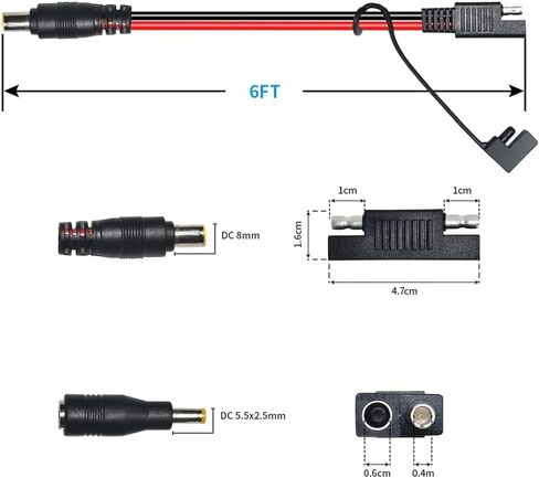 موصل SAE إلى محول الذكور DC8MM 14 كابل تمديد AWG مع محول DC 55mm*25mm ومحول عكسي للقطبية لمحطة الطاقة المحمولة للوحة الشمسية (2 قدم) in Kuwait