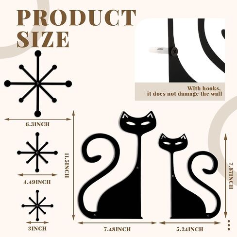 Wesiti 5 PCS Mid Century Modern Atomic Cat Wall Decor Vintage Style Metal Wall Art Black Cartoon Cart and Atomic Stars Retro Reshetic Cute Home Decoration for Bedroom Kitch Bather Boather. in Kuwait
