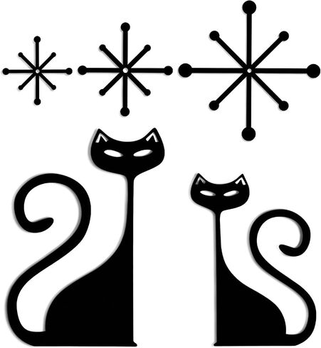 Wesiti 5 PCS Mid Century Modern Atomic Cat Wall Decor Vintage Style Metal Wall Art Black Cartoon Cart and Atomic Stars Retro Reshetic Cute Home Decoration for Bedroom Kitch Bather Boather. in Kuwait