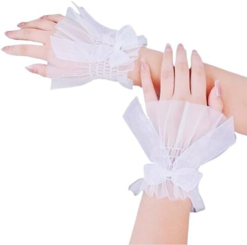 Lolita Lace Wrist Cuffs, Bow Hand Sleeves, Elastic Bracelets for Halloween, Wedding, Masquerade in Saudi Arabia