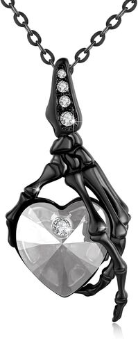 Skull Necklace 925 Sterling Silver Skeleton Skull Hand Pendant Necklace with Heart Crystal Gothic Punk Skeleton Jewelry Gifts for Women Christmas Halloween Birthday in Saudi Arabia