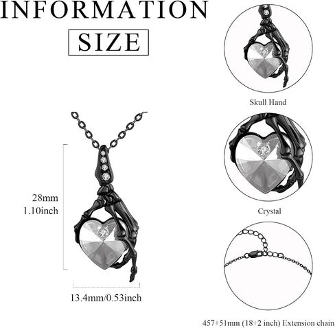 Skull Necklace 925 Sterling Silver Skeleton Skull Hand Pendant Necklace with Heart Crystal Gothic Punk Skeleton Jewelry Gifts for Women Christmas Halloween Birthday in Saudi Arabia