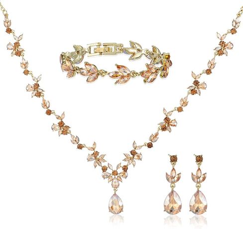 Gold Prom Jewelry Sets For Women Elegant Crystal Necklace Earrings Bracelet Bridal Wedding Jewelry Sets For Brides Bridesmaids Wedding Party Mother Wife Daughter Sister in Saudi Arabia