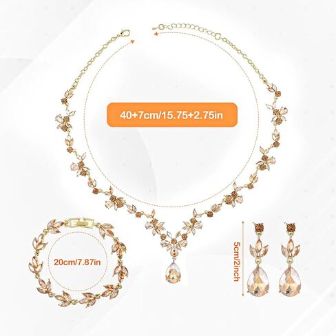 Gold Prom Jewelry Sets For Women Elegant Crystal Necklace Earrings Bracelet Bridal Wedding Jewelry Sets For Brides Bridesmaids Wedding Party Mother Wife Daughter Sister in Saudi Arabia
