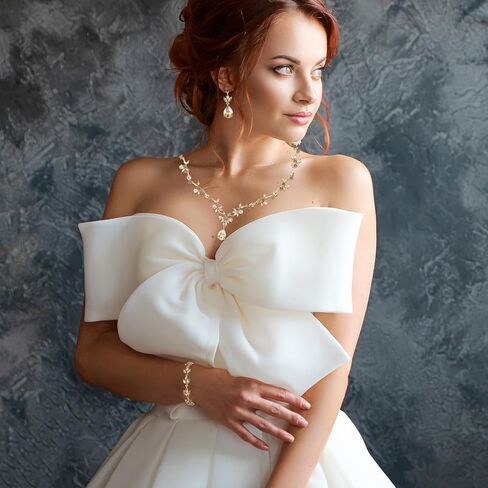 Gold Prom Jewelry Sets For Women Elegant Crystal Necklace Earrings Bracelet Bridal Wedding Jewelry Sets For Brides Bridesmaids Wedding Party Mother Wife Daughter Sister in Saudi Arabia