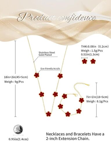 Gold Plated Stainless Steel Four Leaf Clover Bracelet, Necklace and Stud Jewelry Set for Women in Kuwait