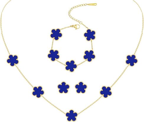 Gold Plated Stainless Steel Four Leaf Clover Bracelet, Necklace and Stud Jewelry Set for Women in Kuwait