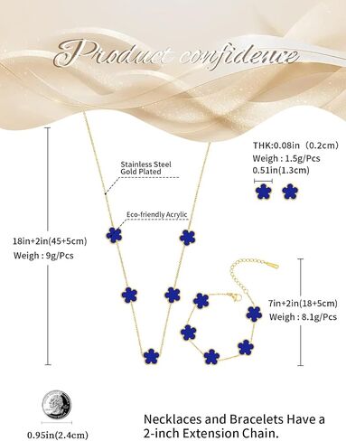 Gold Plated Stainless Steel Four Leaf Clover Bracelet, Necklace and Stud Jewelry Set for Women in Kuwait