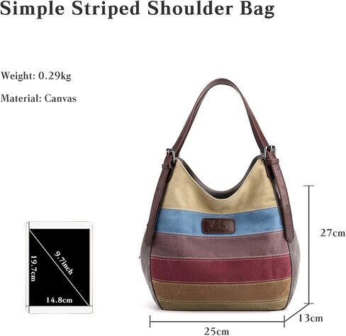Women Canvas Shoulder Bag Multi-Colour Striped Handbag Large Capacity Top Handle Bag Casual Hobo Bag Tote Bag in Saudi Arabia