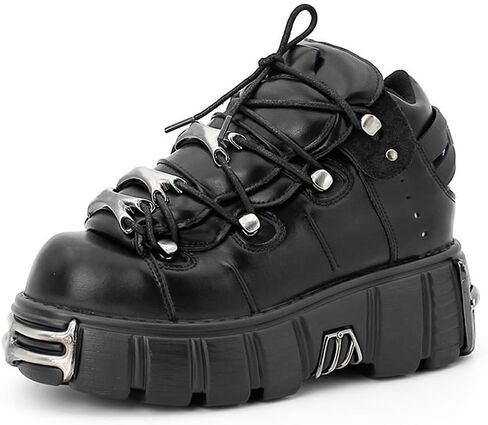 Kluolandi منصة المعادن للسيدات القوطية أحذية الشرير على غرار أحذية القتال القتالية في الكاحل bootie biker biker biker boots in Kuwait