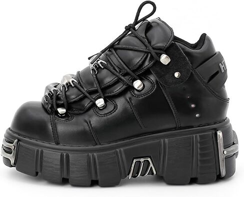 Kluolandi منصة المعادن للسيدات القوطية أحذية الشرير على غرار أحذية القتال القتالية في الكاحل bootie biker biker biker boots in Kuwait