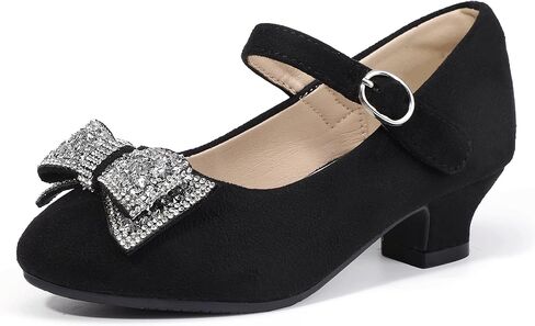Hehainom Girls Mary Jane Dress Shoes Rhinestones Bows Flower Girl Wedding Princess Low Heels Toddler Little Kids Pump Shoes in Saudi Arabia