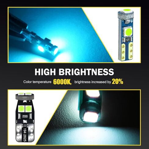 20pcs مصابيح اندفاعة ، مصابيح T5 T10 LED مع أضواء لوحة لوحة مقبس تويست ، مصباح مؤشر لوحة دائرة لوحة المعلومات ، مصباح قبة الخريطة الداخلية للسيارة (الأزرق الفاتح) in Kuwait