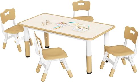 Kids Table and 2 Chair Set, Children Multi-Activity Table 3 in 1 Height-Adjustable Toddler Table and Chair Set, Graffiti Desktop, Daycare, Classroom, Playroom, Home, Beige in Saudi Arabia
