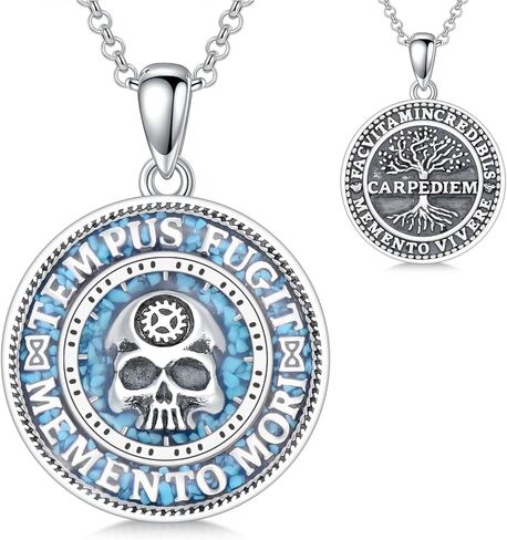 PROESS Memento Mori Necklace 925 Sterling Silver Hourglass Necklace Memento Mori Pendant Skull Pendant Jewelry for Men Women in Kuwait
