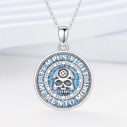 PROESS Memento Mori Necklace 925 Sterling Silver Hourglass Necklace Memento Mori Pendant Skull Pendant Jewelry for Men Women in Kuwait