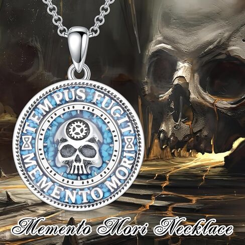 PROESS Memento Mori Necklace 925 Sterling Silver Hourglass Necklace Memento Mori Pendant Skull Pendant Jewelry for Men Women in Kuwait