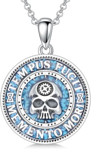 PROESS Memento Mori Necklace 925 Sterling Silver Hourglass Necklace Memento Mori Pendant Skull Pendant Jewelry for Men Women in Kuwait